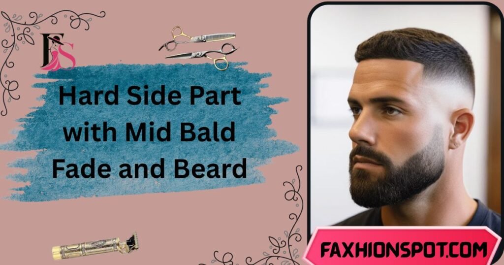 Hard Side Part with Mid Bald Fade and Beard