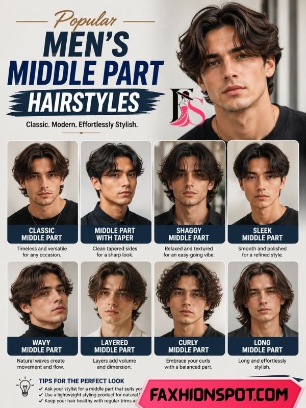 Popular Men’s Middle Part Hairstyles