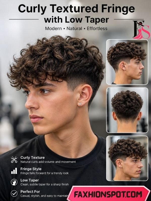 Curly Textured Fringe with Low Taper