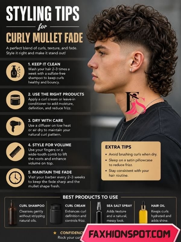Styling Tips for Curly Mullet Fade