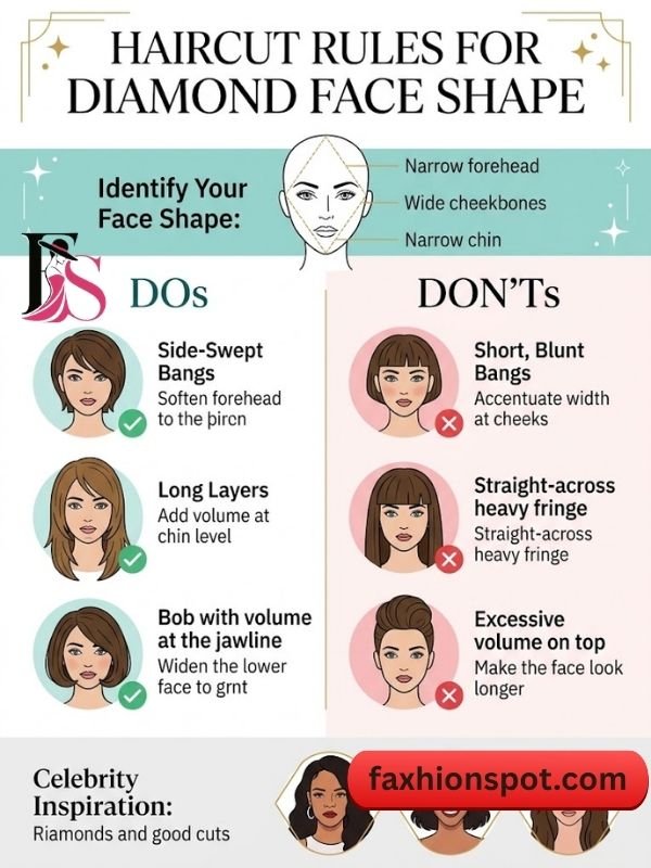 Haircut Rules for Diamond Face Shape