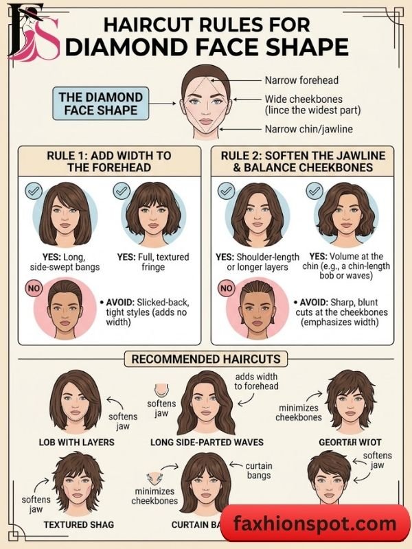 Haircut Rules for Diamond Face Shape